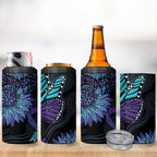 Australia Indigenous 4 in 1 Can Cooler Tumbler Teal & Purple Sunflower Aboriginal Arts