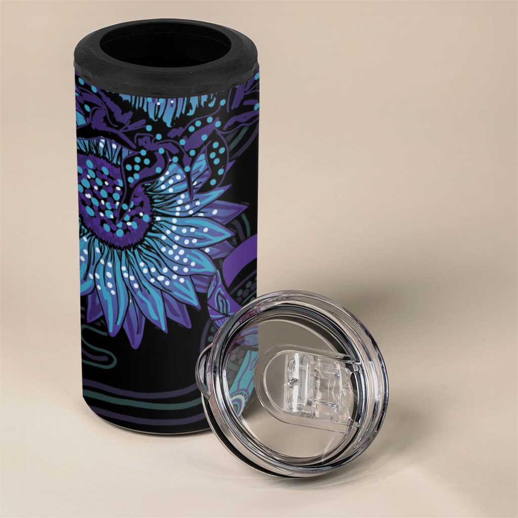 Australia Indigenous 4 in 1 Can Cooler Tumbler Teal & Purple Sunflower Aboriginal Arts