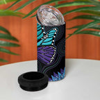 Australia Indigenous 4 in 1 Can Cooler Tumbler Teal & Purple Sunflower Aboriginal Arts