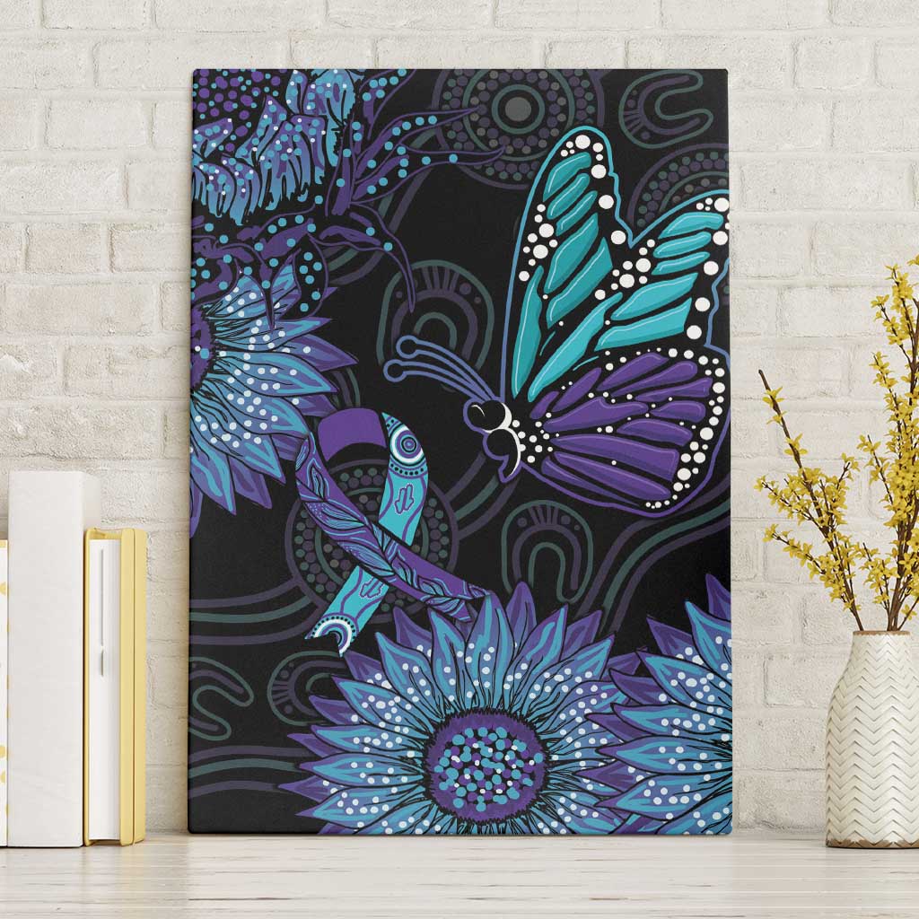 Australia Indigenous Canvas Wall Art Teal & Purple Sunflower Aboriginal Arts