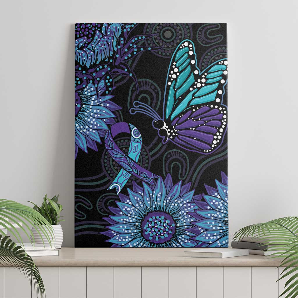 Australia Indigenous Canvas Wall Art Teal & Purple Sunflower Aboriginal Arts
