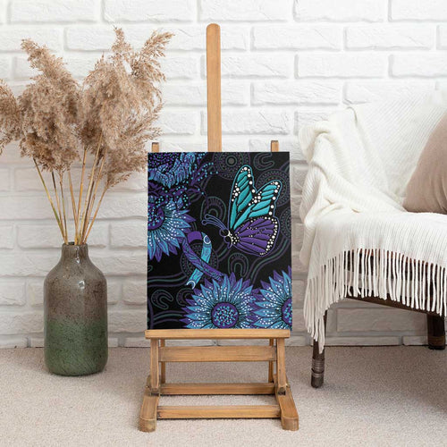 Australia Indigenous Canvas Wall Art Teal & Purple Sunflower Aboriginal Arts
