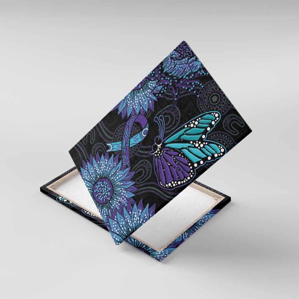 Australia Indigenous Canvas Wall Art Teal & Purple Sunflower Aboriginal Arts