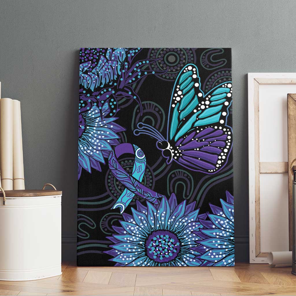 Australia Indigenous Canvas Wall Art Teal & Purple Sunflower Aboriginal Arts