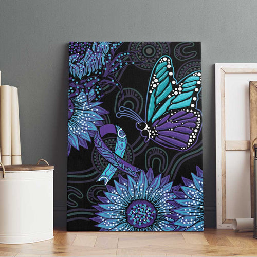 Australia Indigenous Canvas Wall Art Teal & Purple Sunflower Aboriginal Arts