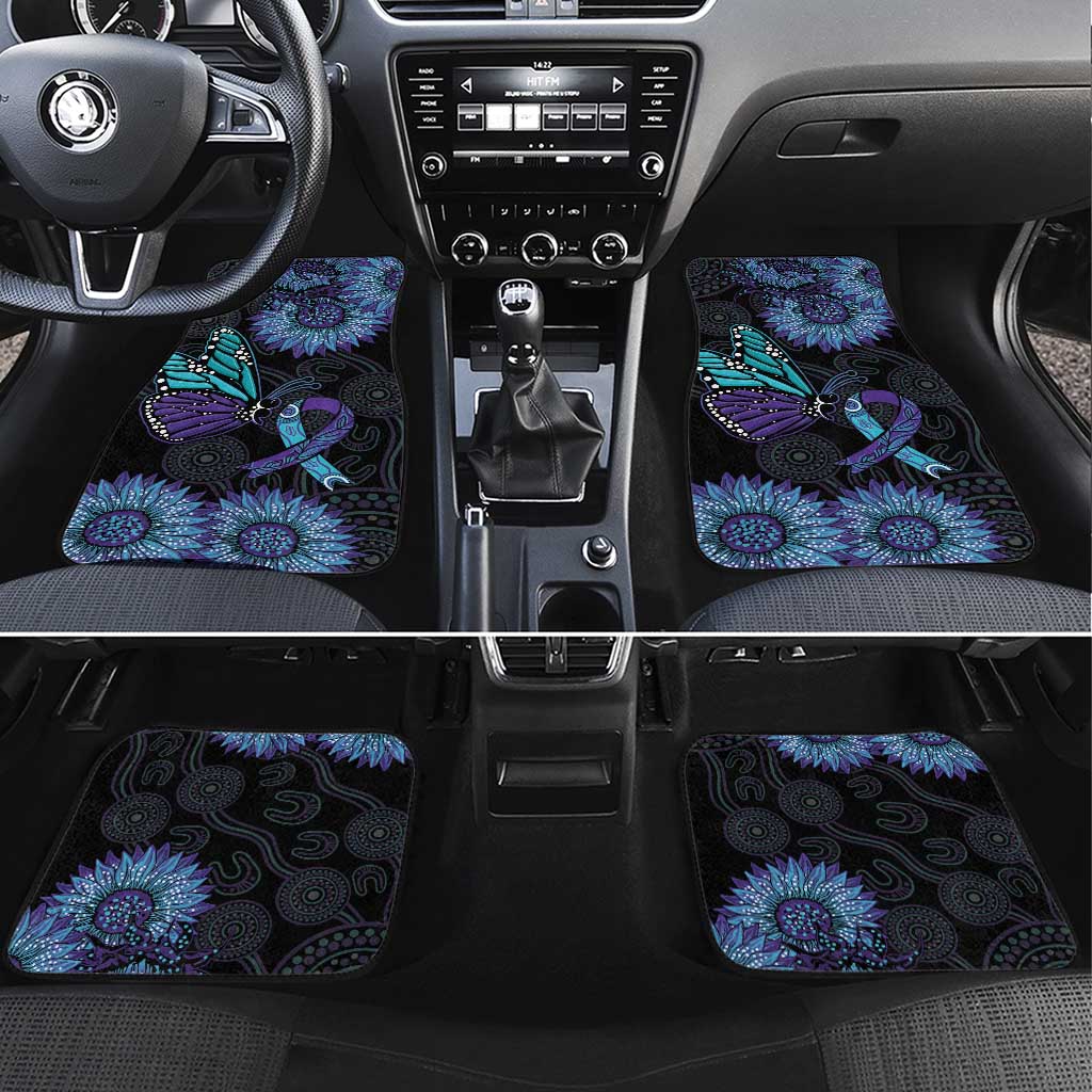 Australia Indigenous Car Mats Teal & Purple Sunflower Aboriginal Arts