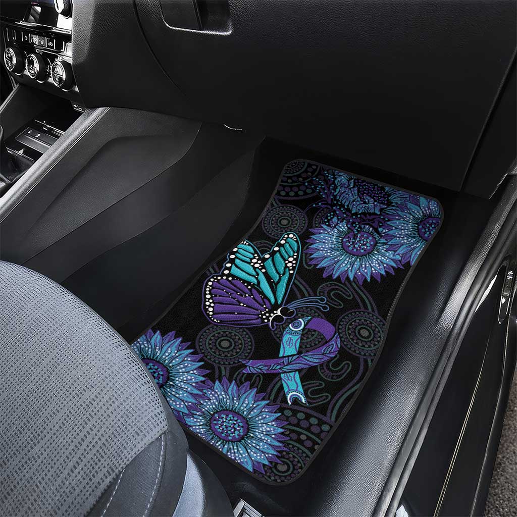 Australia Indigenous Car Mats Teal & Purple Sunflower Aboriginal Arts