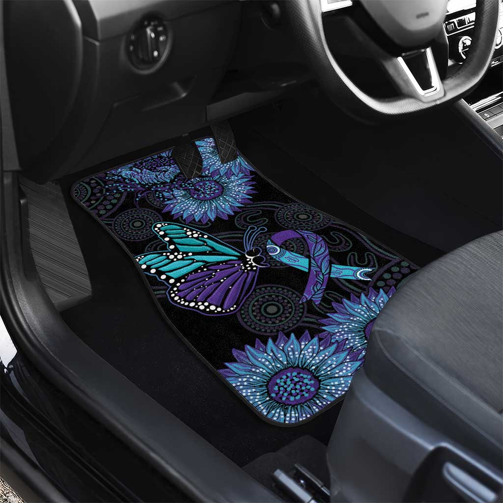 Australia Indigenous Car Mats Teal & Purple Sunflower Aboriginal Arts