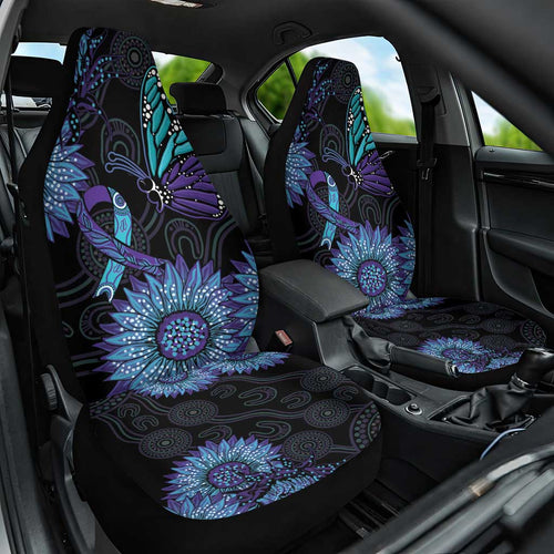 Australia Indigenous Car Seat Cover Teal & Purple Sunflower Aboriginal Arts