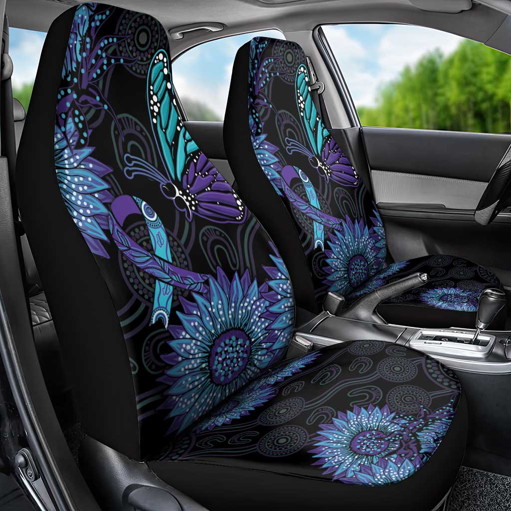 Australia Indigenous Car Seat Cover Teal & Purple Sunflower Aboriginal Arts