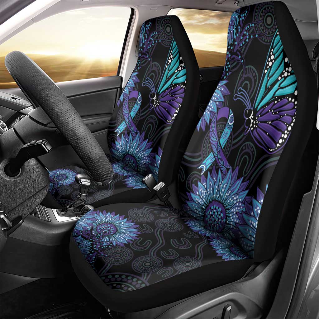 Australia Indigenous Car Seat Cover Teal & Purple Sunflower Aboriginal Arts