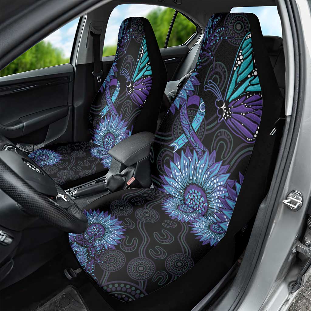 Australia Indigenous Car Seat Cover Teal & Purple Sunflower Aboriginal Arts