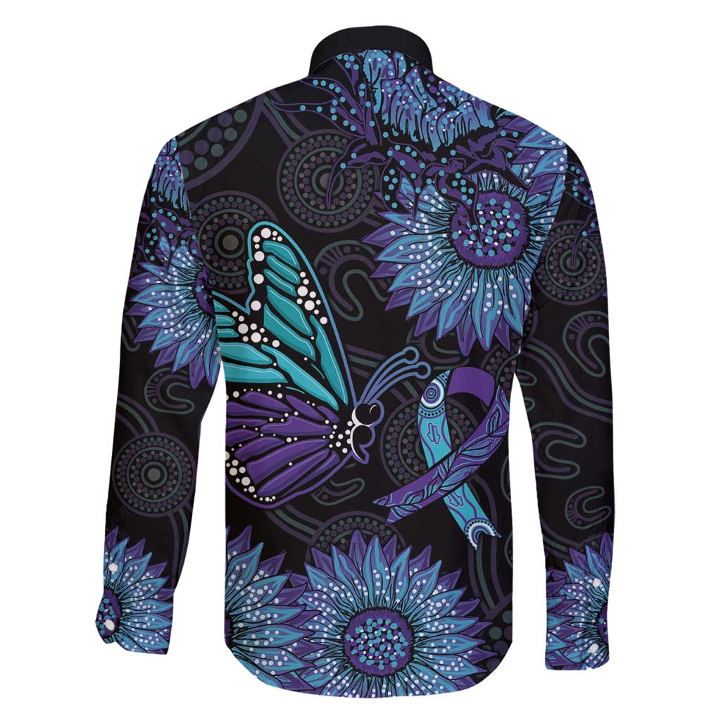 Australia Indigenous Family Matching Long Sleeve Bodycon Dress and Hawaiian Shirt Teal & Purple Sunflower Aboriginal Arts