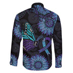 Australia Indigenous Family Matching Long Sleeve Bodycon Dress and Hawaiian Shirt Teal & Purple Sunflower Aboriginal Arts
