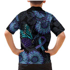 Australia Indigenous Family Matching Mermaid Dress and Hawaiian Shirt Teal & Purple Sunflower Aboriginal Arts