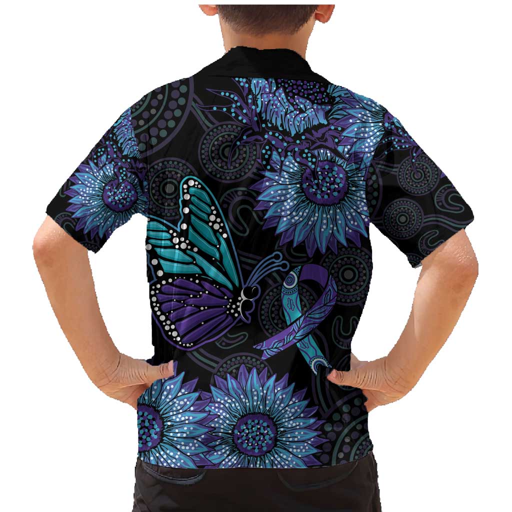 Australia Indigenous Family Matching Mermaid Dress and Hawaiian Shirt Teal & Purple Sunflower Aboriginal Arts