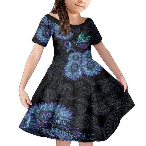 Australia Indigenous Family Matching Mermaid Dress and Hawaiian Shirt Teal & Purple Sunflower Aboriginal Arts