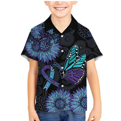 Australia Indigenous Family Matching Mermaid Dress and Hawaiian Shirt Teal & Purple Sunflower Aboriginal Arts