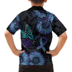 Australia Indigenous Family Matching Off The Shoulder Long Sleeve Dress and Hawaiian Shirt Teal & Purple Sunflower Aboriginal Arts