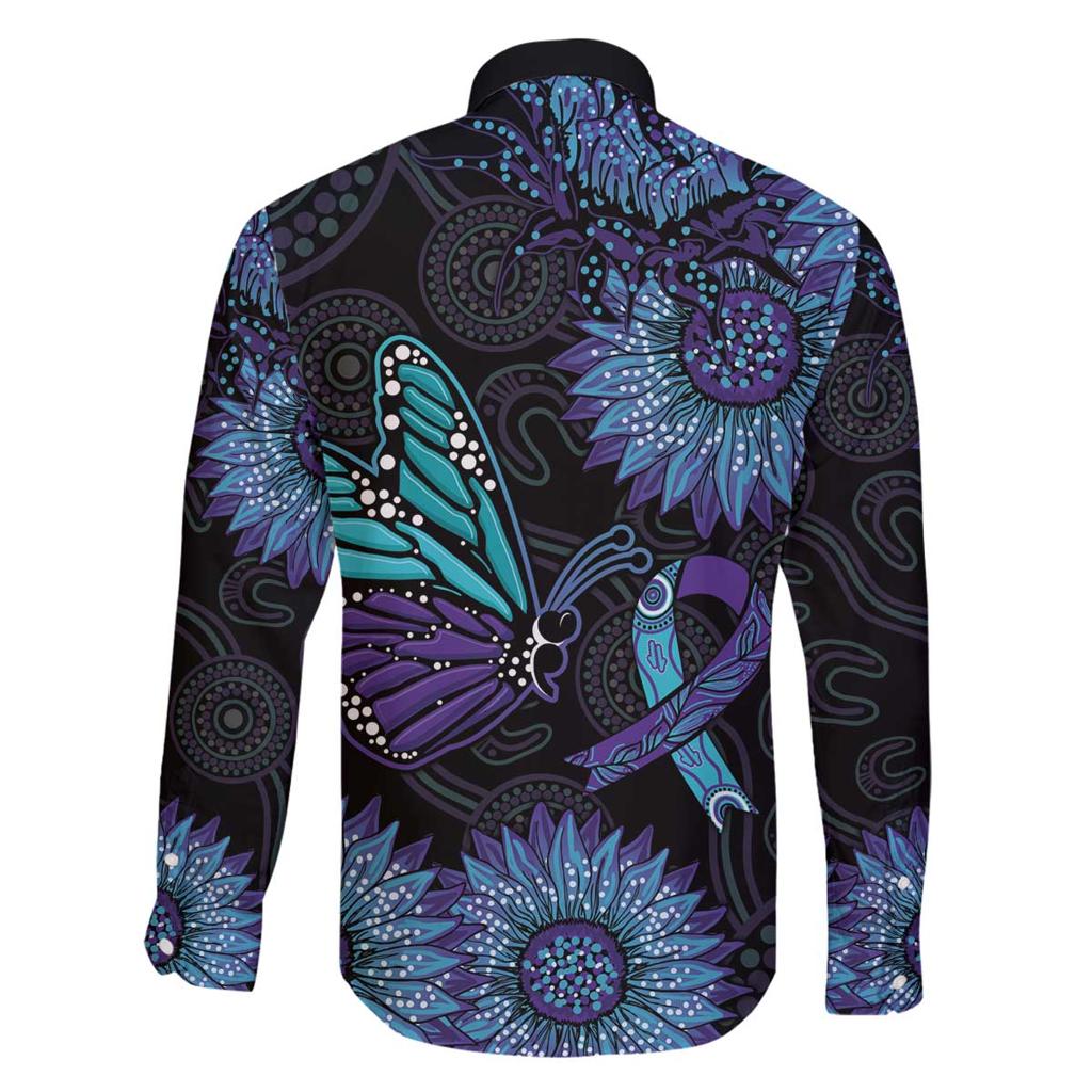 Australia Indigenous Family Matching Off The Shoulder Long Sleeve Dress and Hawaiian Shirt Teal & Purple Sunflower Aboriginal Arts