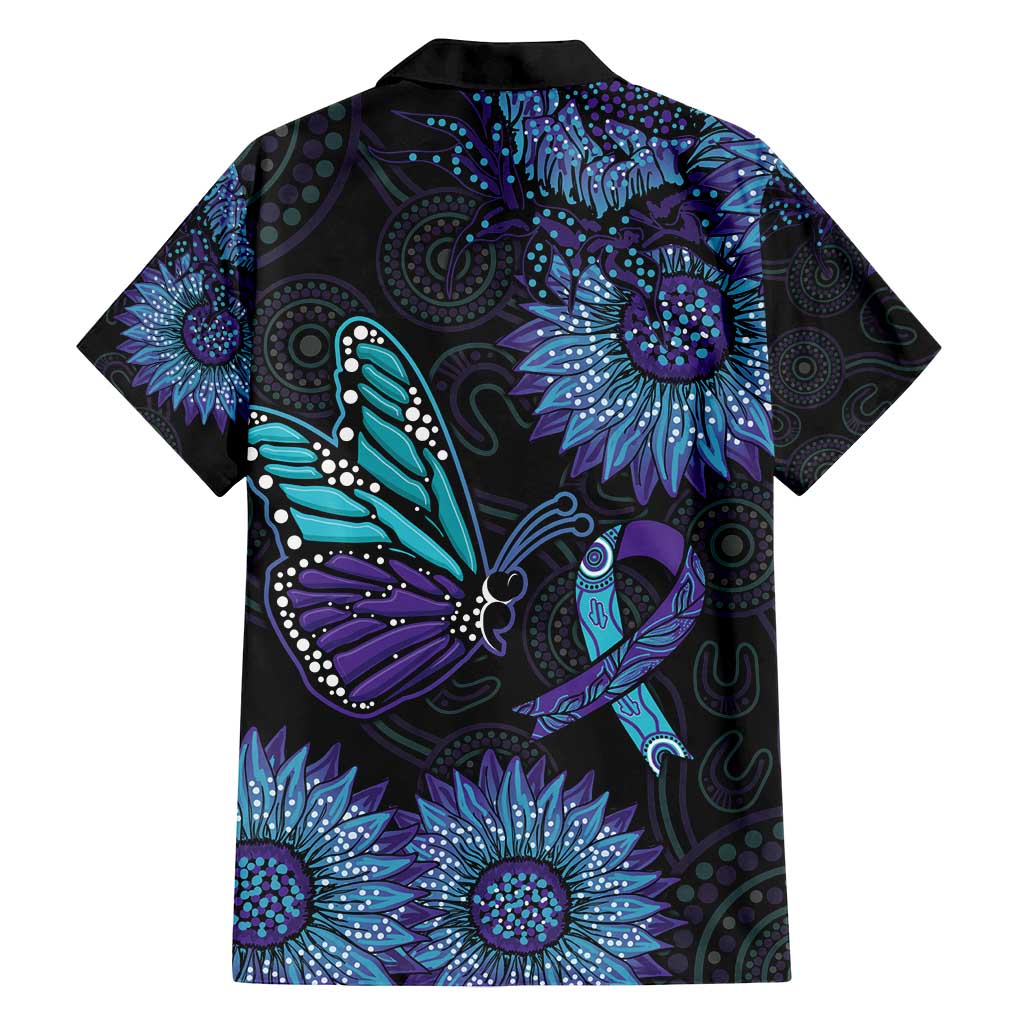 Australia Indigenous Family Matching Off Shoulder Maxi Dress and Hawaiian Shirt Teal & Purple Sunflower Aboriginal Arts