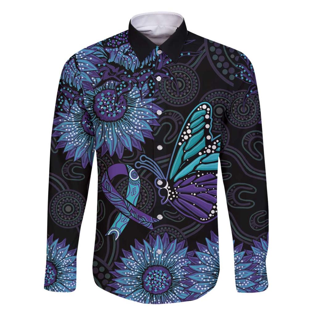 Australia Indigenous Family Matching Puletasi and Hawaiian Shirt Teal & Purple Sunflower Aboriginal Arts
