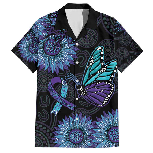 Australia Indigenous Family Matching Tank Maxi Dress and Hawaiian Shirt Teal & Purple Sunflower Aboriginal Arts