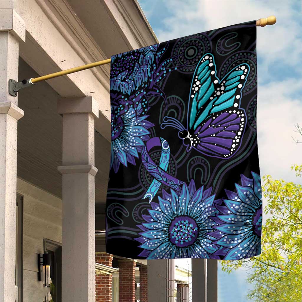 Australia Indigenous Garden Flag Teal & Purple Sunflower Aboriginal Arts