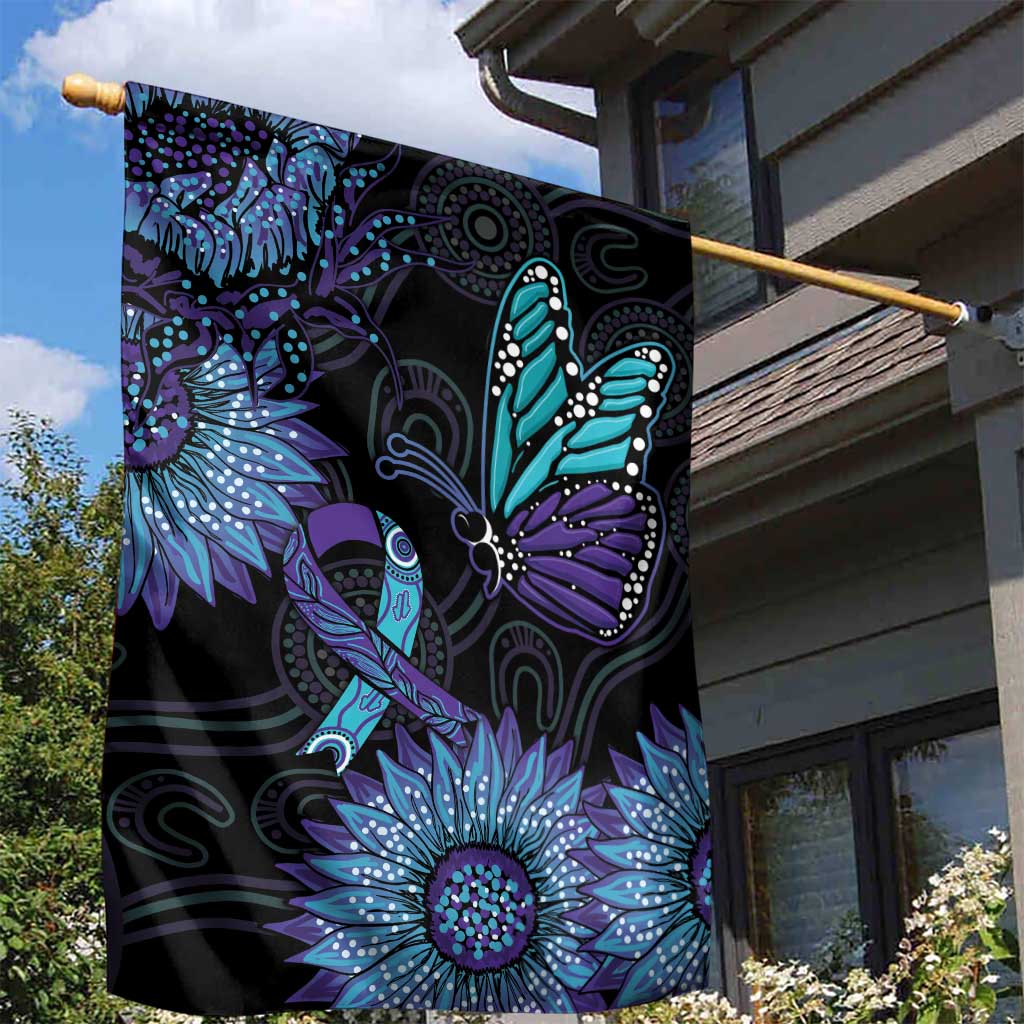Australia Indigenous Garden Flag Teal & Purple Sunflower Aboriginal Arts