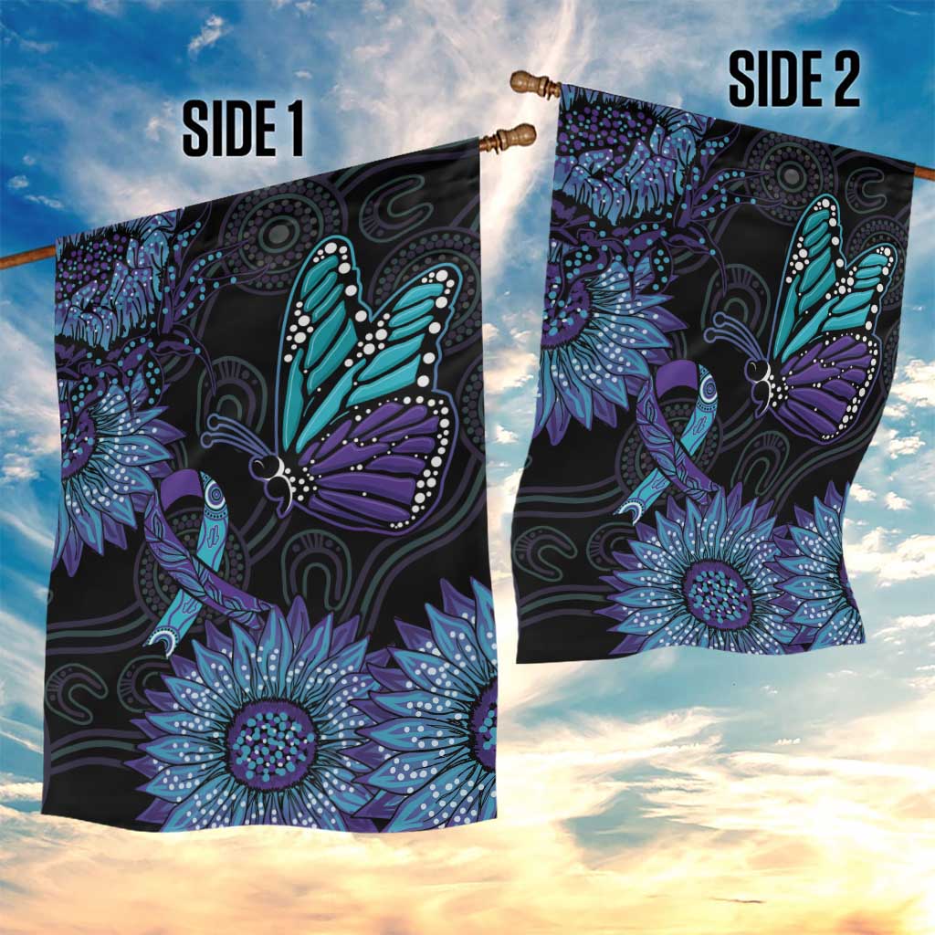 Australia Indigenous Garden Flag Teal & Purple Sunflower Aboriginal Arts