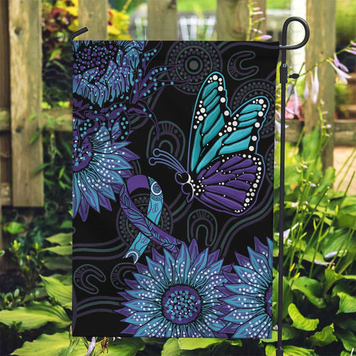 Australia Indigenous Garden Flag Teal & Purple Sunflower Aboriginal Arts