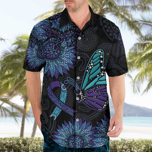 Australia Indigenous Hawaiian Shirt Teal & Purple Sunflower Aboriginal Arts
