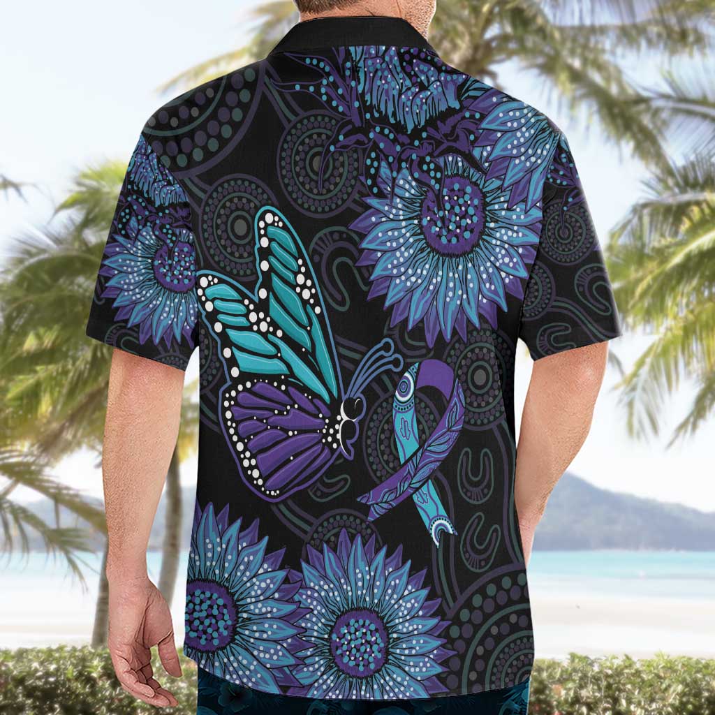 Australia Indigenous Hawaiian Shirt Teal & Purple Sunflower Aboriginal Arts