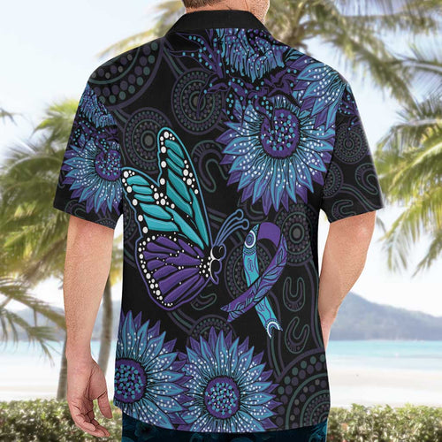 Australia Indigenous Hawaiian Shirt Teal & Purple Sunflower Aboriginal Arts