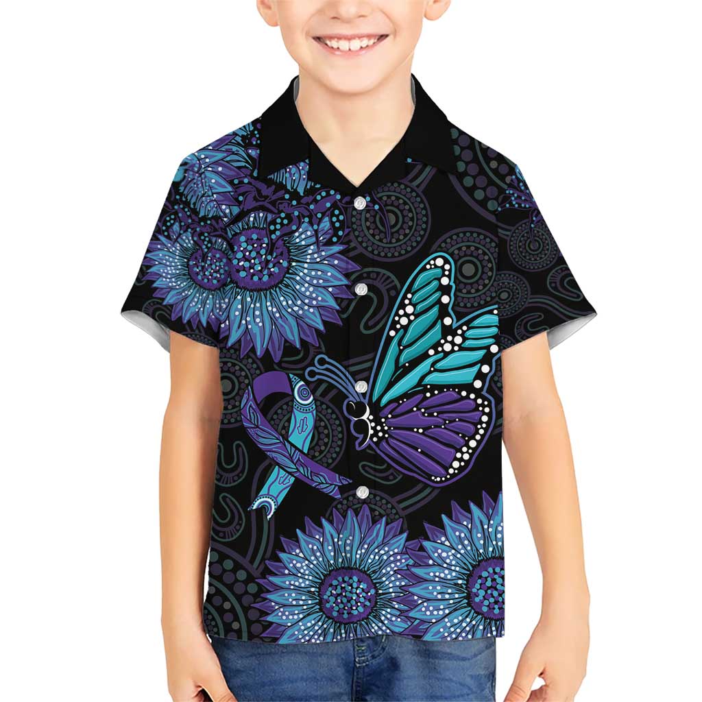 Australia Indigenous Hawaiian Shirt Teal & Purple Sunflower Aboriginal Arts