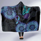 Australia Indigenous Hooded Blanket Teal & Purple Sunflower Aboriginal Arts