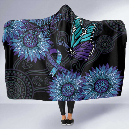Australia Indigenous Hooded Blanket Teal & Purple Sunflower Aboriginal Arts
