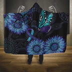 Australia Indigenous Hooded Blanket Teal & Purple Sunflower Aboriginal Arts