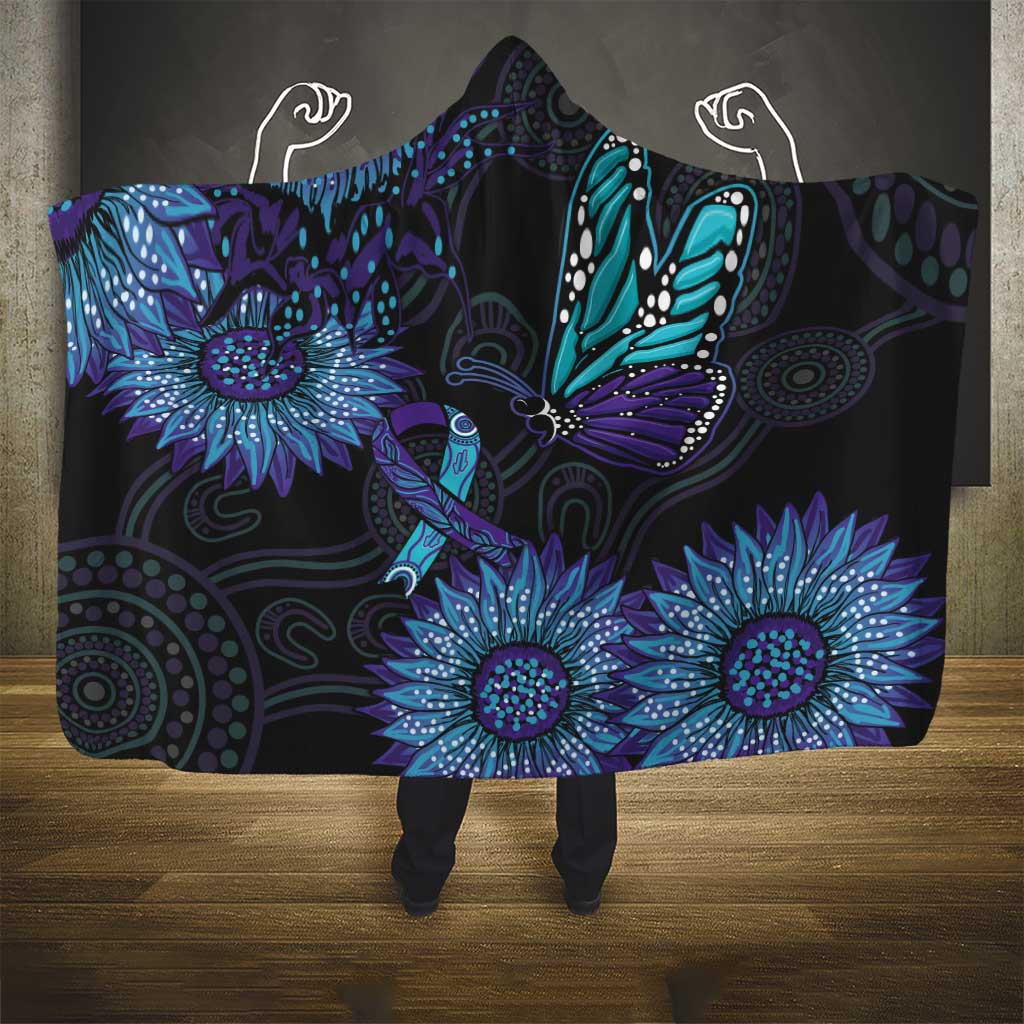 Australia Indigenous Hooded Blanket Teal & Purple Sunflower Aboriginal Arts