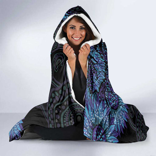 Australia Indigenous Hooded Blanket Teal & Purple Sunflower Aboriginal Arts