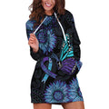 Australia Indigenous Hoodie Dress Teal & Purple Sunflower Aboriginal Arts