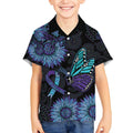 Australia Indigenous Kid Hawaiian Shirt Teal & Purple Sunflower Aboriginal Arts