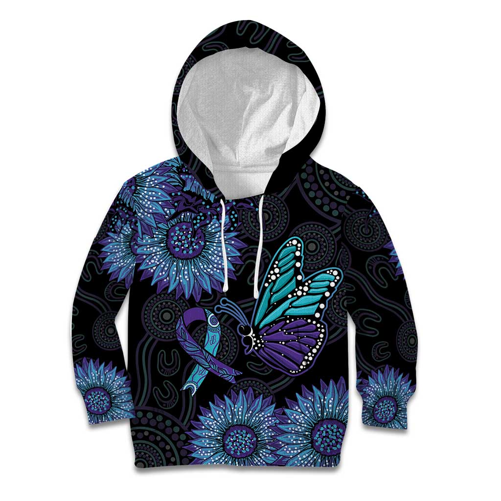 Australia Indigenous Kid Hoodie Teal & Purple Sunflower Aboriginal Arts