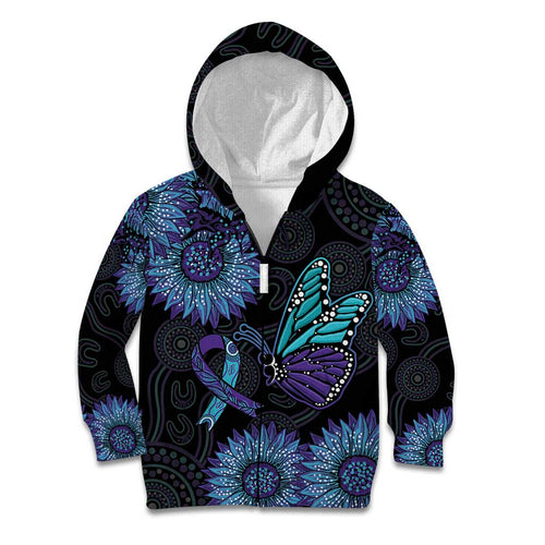 Australia Indigenous Kid Hoodie Teal & Purple Sunflower Aboriginal Arts