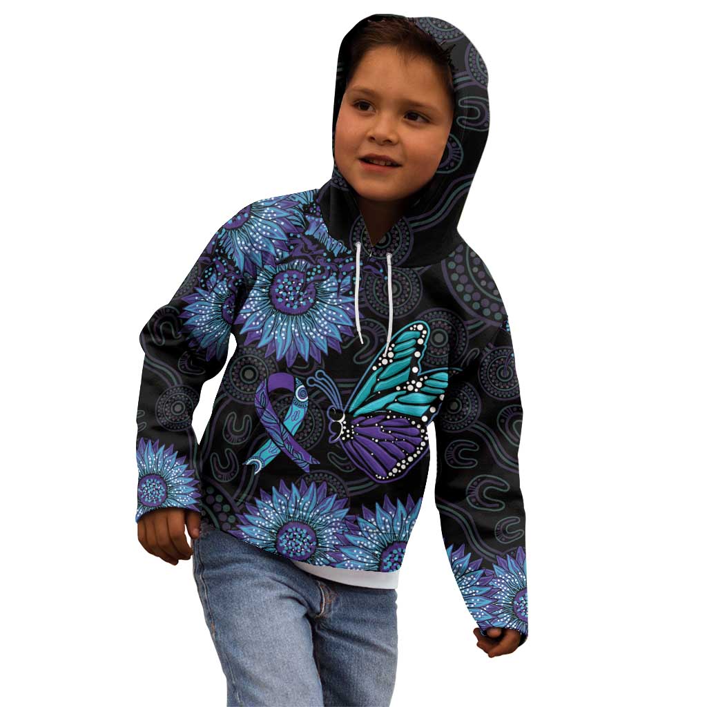 Australia Indigenous Kid Hoodie Teal & Purple Sunflower Aboriginal Arts