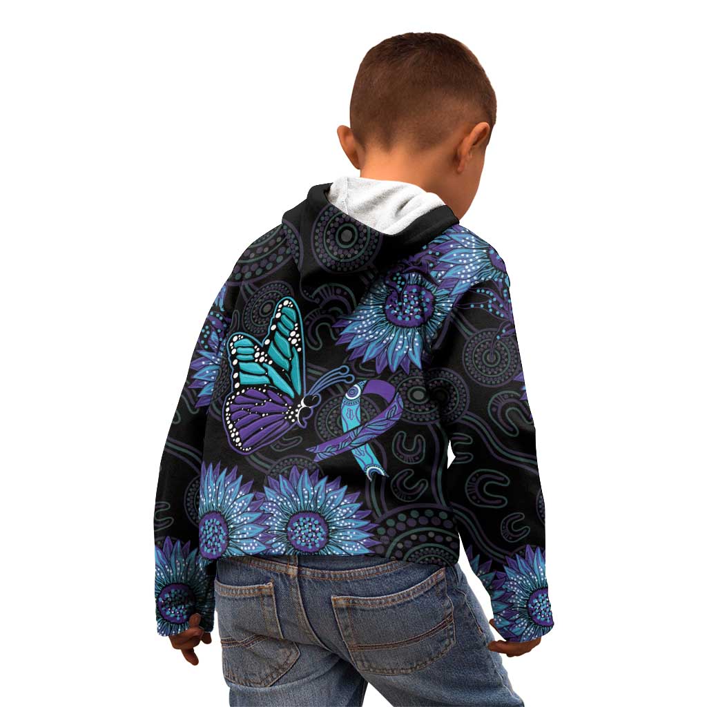 Australia Indigenous Kid Hoodie Teal & Purple Sunflower Aboriginal Arts