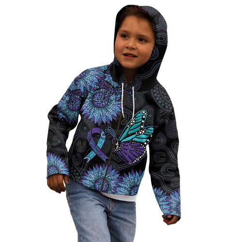 Australia Indigenous Kid Hoodie Teal & Purple Sunflower Aboriginal Arts