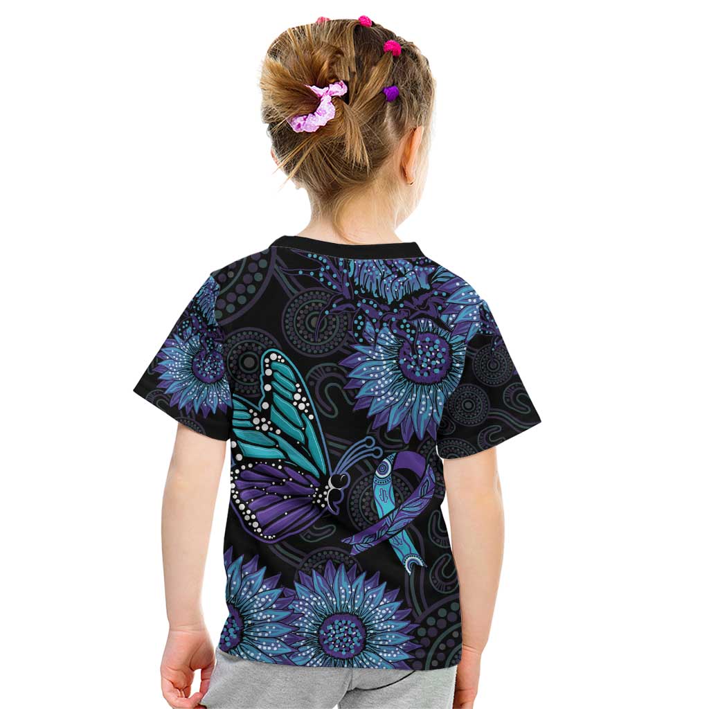Australia Indigenous Kid T Shirt Teal & Purple Sunflower Aboriginal Arts