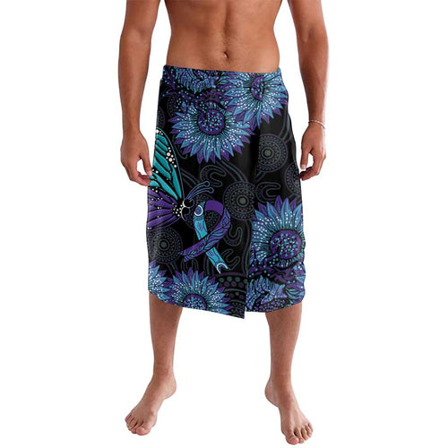 Australia Indigenous Lavalava Teal & Purple Sunflower Aboriginal Arts