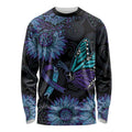 Australia Indigenous Long Sleeve Shirt Teal & Purple Sunflower Aboriginal Arts